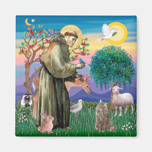 Tabby Norwegische Waldkatze - St Francis Magnet (Vorne)