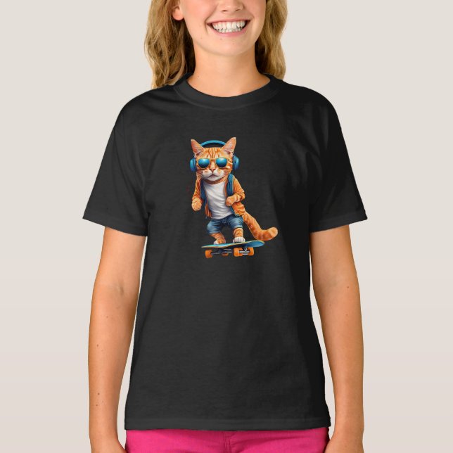 Tabby Skateboarder T-Shirt (Vorderseite)
