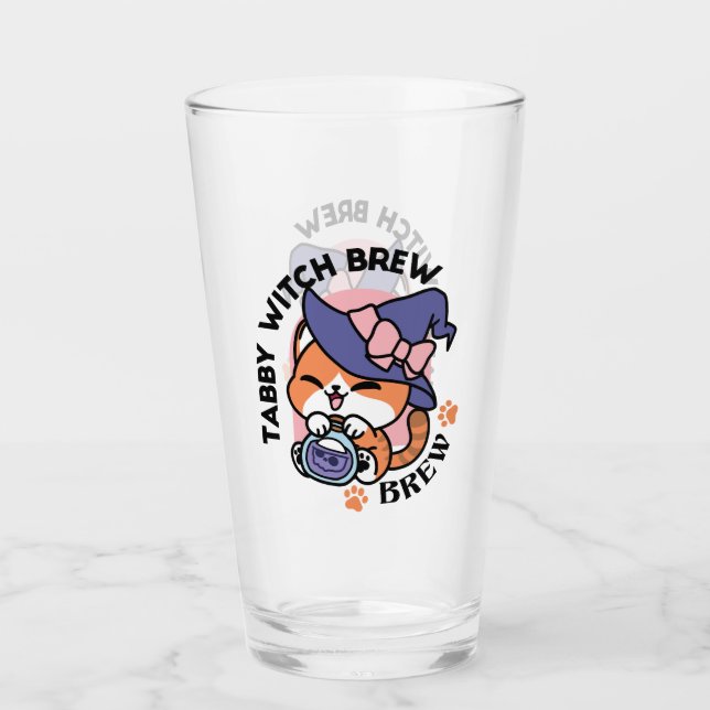 Tabby Witch Brew – Cute Halloween Cat Design Glas (Vorderseite)
