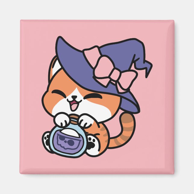 Tabby Witch Brew – Cute Halloween Cat Design Magnet (Vorne)