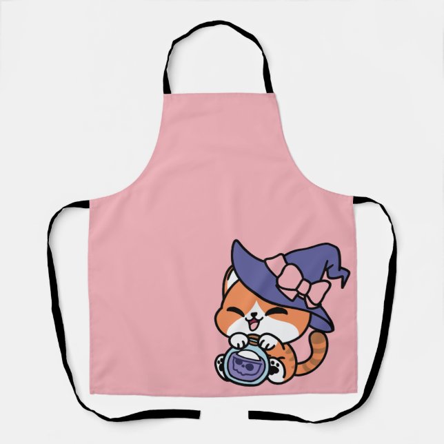 Tabby Witch Brew – Cute Halloween Cat Design Schürze (Vorderseite)