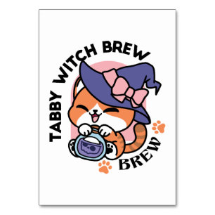 Tabby Witch Brew - Niedliches Halloween Cat Design Tischnummer