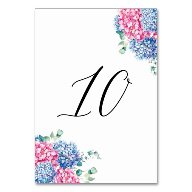 Tabelle 10: Aquarellpinke und Blaue Hydrangeas Tischnummer (Vorderseite)