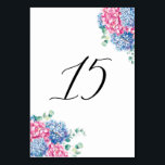 Tabelle 15: Aquarellfarben Rosa und Blaue Hydrange Tischnummer<br><div class="desc">Tischnummer 15 | Vervollständigen Sie Ihren Tisch mit diesen eleganten Tischnummern. Es ist mit rosa und blauen Hydrangeas-Bouquets und whimsical Typografie ausgestattet. Diese blumengeschmückte Tischnummer eignet sich ideal für Hochzeiten im Frühjahr und im Winter,  für Brautpartys,  Babyduschen und vieles mehr. Matching-Elemente sind verfügbar.</div>