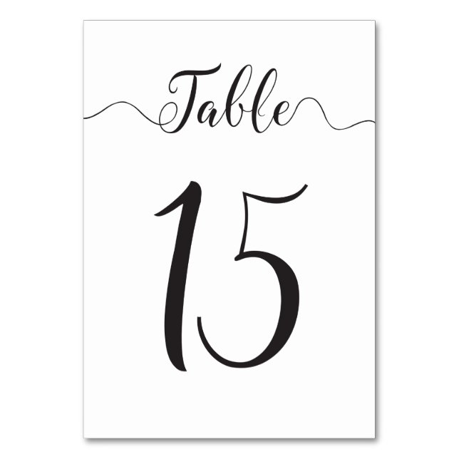 Tabelle 15 Kartennummer für Hochzeitstische Tischnummer (Vorderseite)