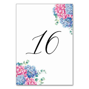 Tabelle 16: Aquarellfarben Rosa und Blaue Hydrange Tischnummer