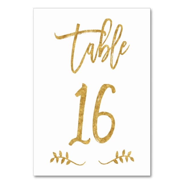 Tabelle 16 | Elegante Gold Handwriting Brushed Lau Tischnummer (Vorderseite)