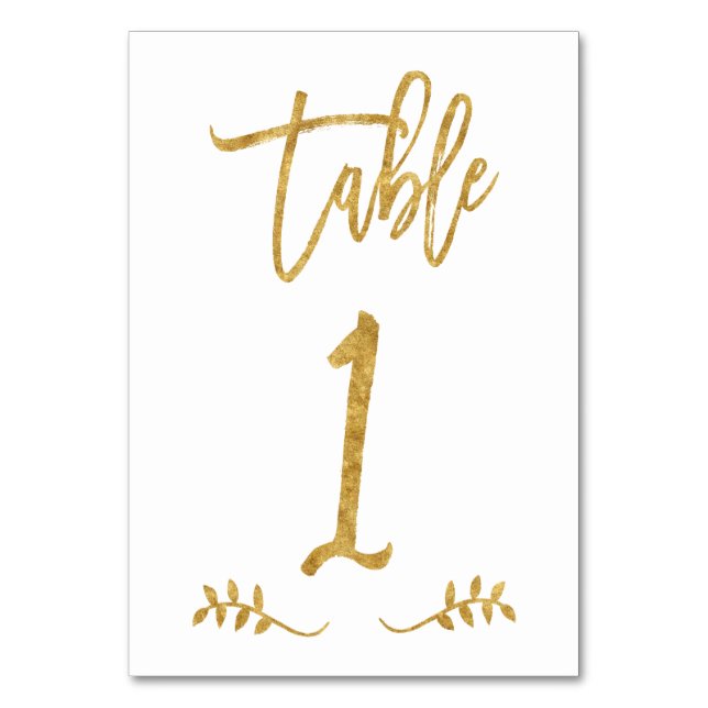 Tabelle 1 | Elegante Gold Handwriting Brushed Laur Tischnummer (Vorderseite)