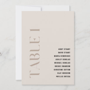 Tabelle 1 Moderne, kühne beige Hochzeitsstiftung T Einladung