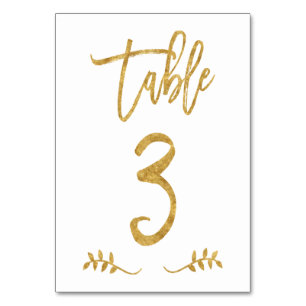 Tabelle 3 Elegante Gold Handwriting Brushed Laur Tischnummer