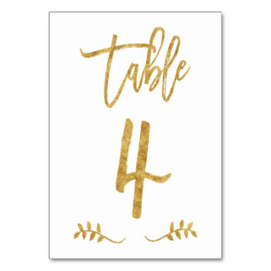 Tabelle 4 Elegante Gold Handwriting Brushed Laur Tischnummer
