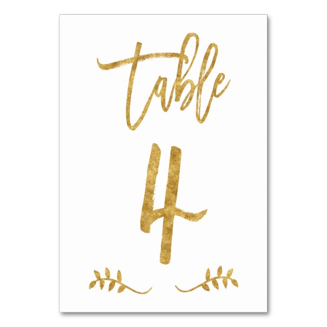 Tabelle 4 | Elegante Gold Handwriting Brushed Laur Tischnummer (Vorderseite)