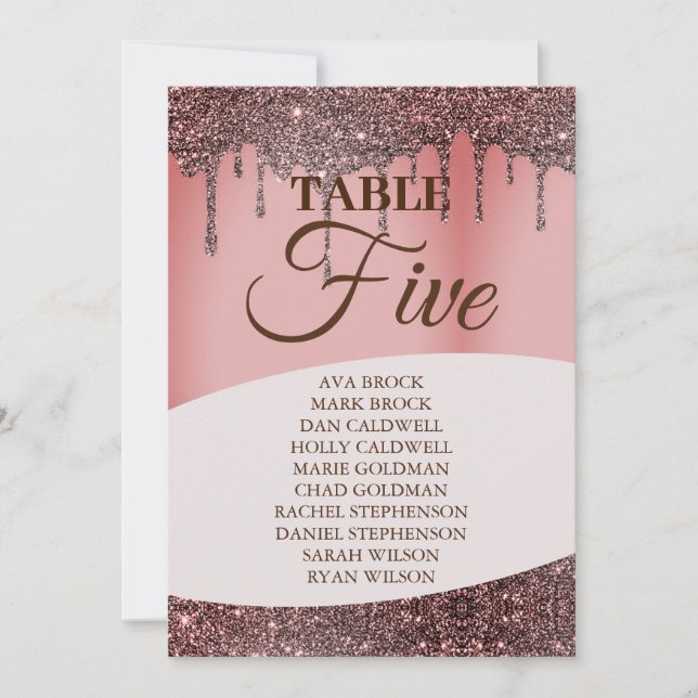 Tabelle 5 - Fünf - Glitzer - Rosa Sitztabelle Einladung (Vorderseite)