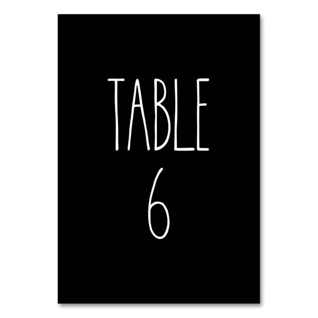 Tabelle 6 Die schwarze schwarze Tischtafelkarte vo Tischnummer (Vorderseite)