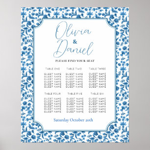 Tabelle 6 Sitzplan Hochzeit Chintz Blue & White Poster