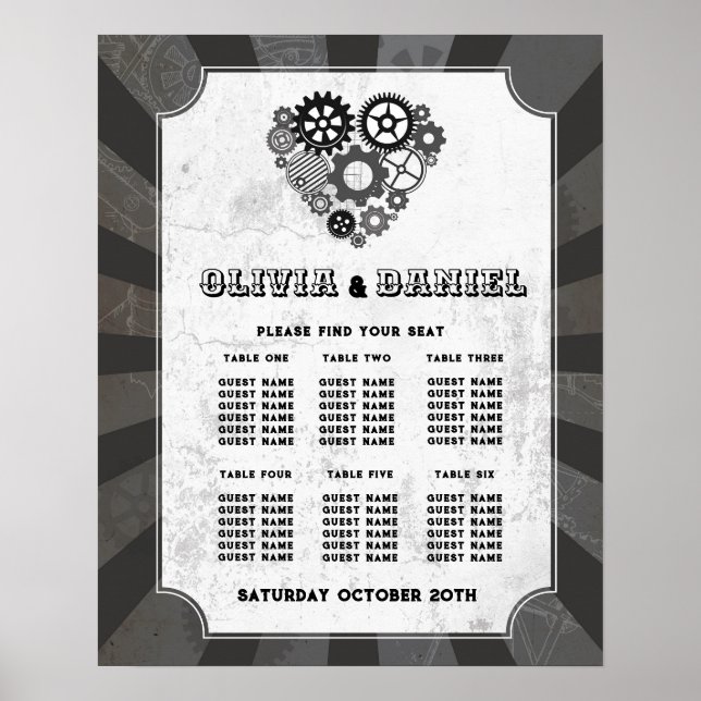 Tabelle 6 Sitzplan Hochzeit Steampunk Hochzeit Poster (Vorne)