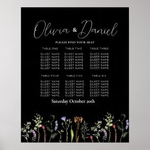 Tabelle 6 Sitzplan Hochzeiten Wildblumen dunkel Poster