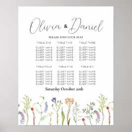 Tabelle 6 Sitzplan Hochzeiten Wildblumen Poster