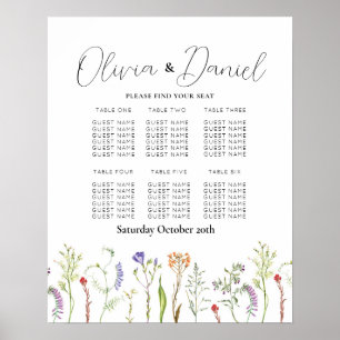 Tabelle 6 Sitzplan Hochzeiten Wildblumen Poster