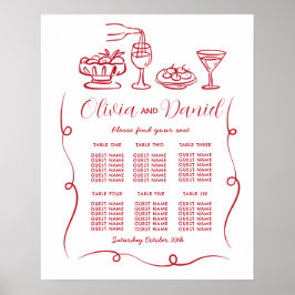 Tabelle 6 Sitzplan Hochzeitshandzeichnung Poster