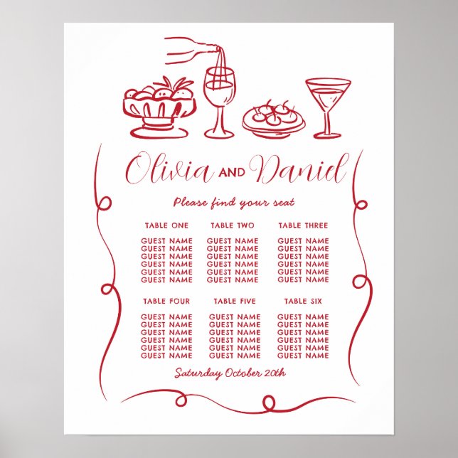 Tabelle 6 Sitzplan Hochzeitshandzeichnung Poster (Vorne)