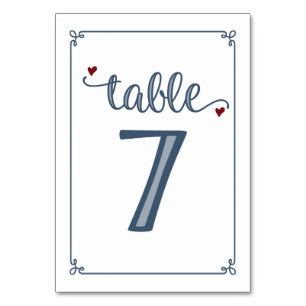 "Tabelle 7" Dusty Blue & Dark Red Tischnummer