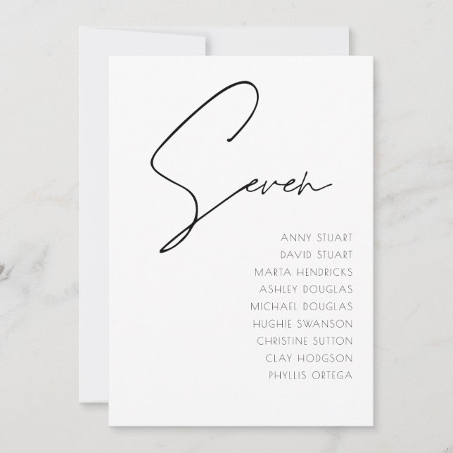 Tabelle 7 Moderne Hochzeitsvorlage für die Tischnu Einladung (Vorderseite)