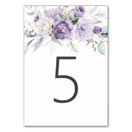 Tabelle Fünf Lila Blumenhochzeit in Aquarellen Tischnummer