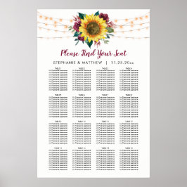 Tabelle für die Hochzeitssitze der rustikalen Sonn Poster