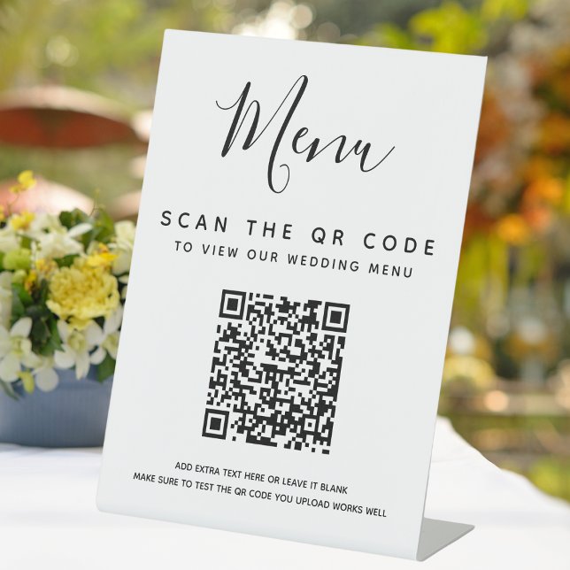 Tabelle mit dem digitalen Hochzeitmenü für QR-Code Sockelschild (Scan QR Code Digital Wedding Menu Table Pedestal Sign
)