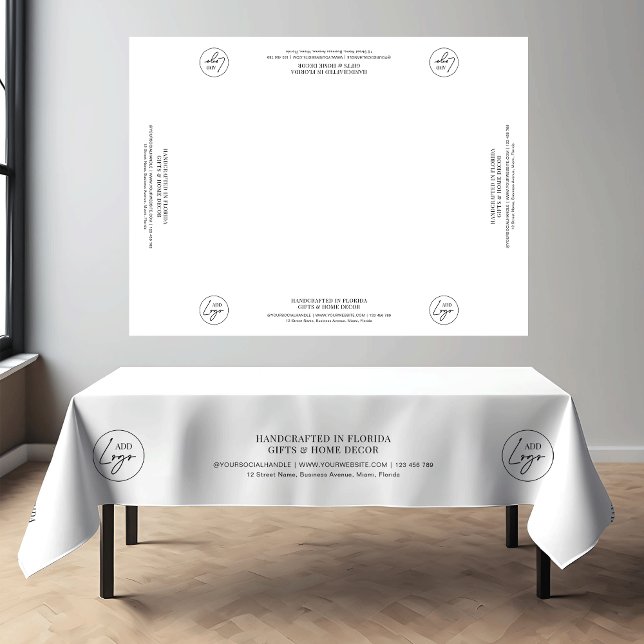 Tabelle mit den Minimalistischen White-Business-Lo Tischdecke (Minimalist white business logo tablecloth with space for your custom text, great for trade shows)