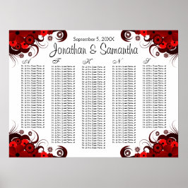 Tabelle mit roten Blüten und weißen Hochzeitstisch Poster