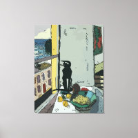 Tabelle nach Fenster mit schwarzer Katze