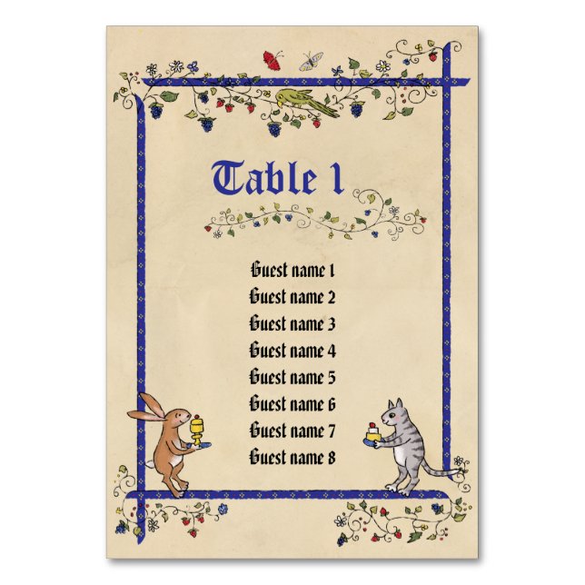 Tabelle Nr. der mittelalterlichen Tiere mit den Na Tischnummer (Vorderseite)