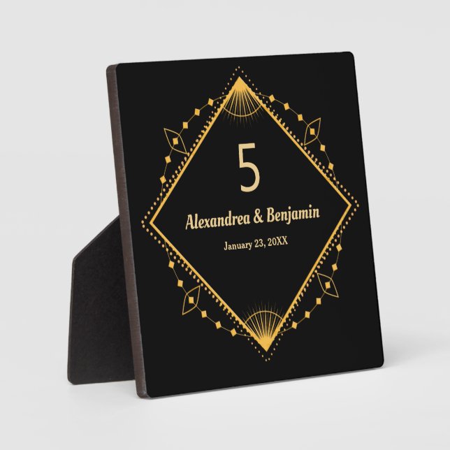 Tabelle Top Number Wedding Gold Black Personalize Fotoplatte (Vorderseite)