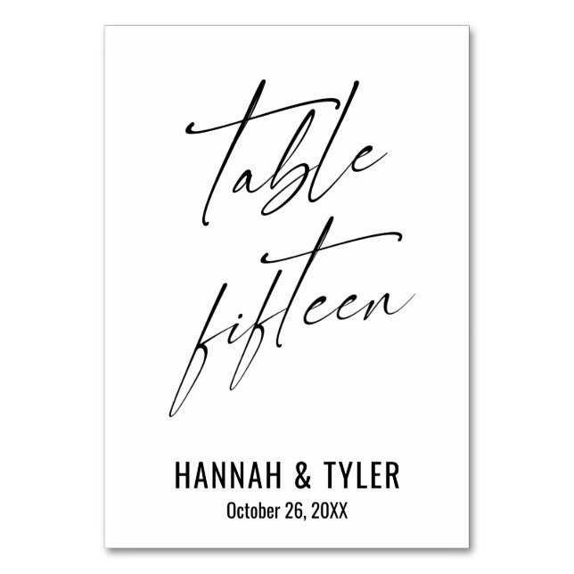 Tabelle Zeitgenössische elegante Typografie Fünfze Tischnummer (Vorderseite)