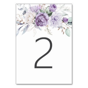Tabelle Zwei Lila Blumenzehen in Aquarellen Tischnummer