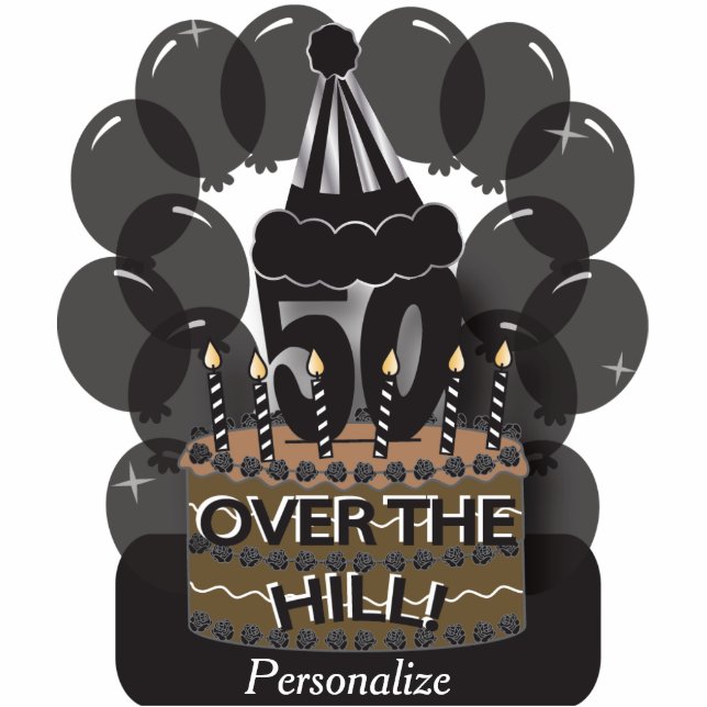 Tabellen-/Kuchen-Deckel-glücklicher 50. Freistehende Fotoskulptur (Vorne)