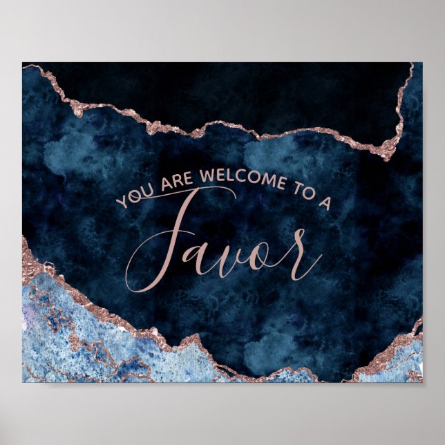 Tabellensignatur für Navy Blue Rose Gold Agate Gas Poster (Vorne)