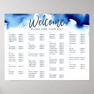 TABELSITZPLAN CHARTA Moderne blaue Aquarell Poster