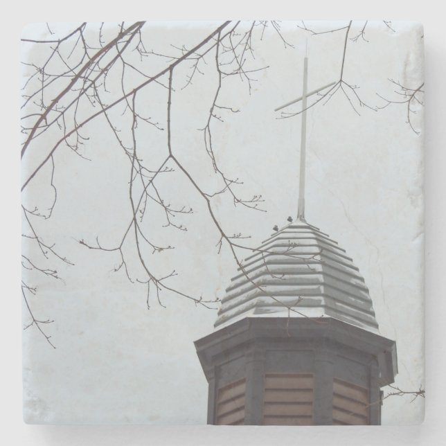 Tabernacle Cross in Snow - Martha's Vineyard Steinuntersetzer (Vorderseite)