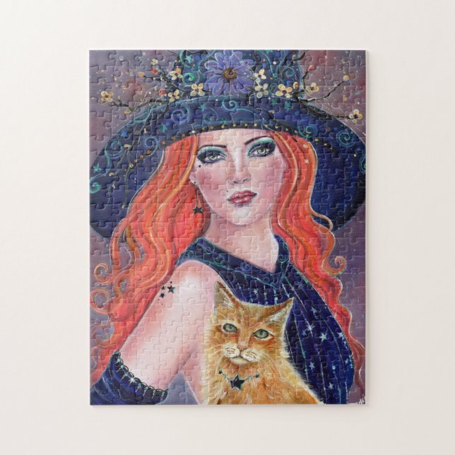Tabitha Halloween Hexe und Kitty Puzzle von Renee (Vertikal)