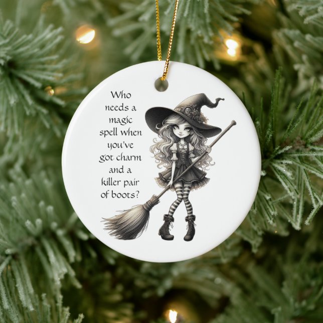 Tabitha und ihre Stiefel - Hexe Keramik Ornament (Baum)