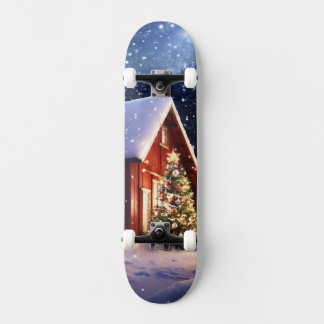 Tabla de Skate Casa Navideña con Árbol de Navidad Skateboard