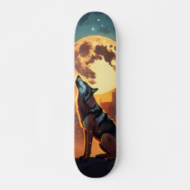 Tabla de Skate Lobo Aullando en la Ciudad y Luna Skateboard