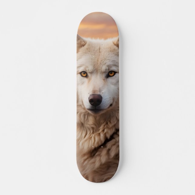 Tabla de Skate Lobo Blanco en el Atardecer Skateboard (Vorne)