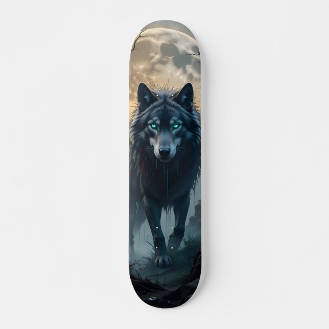Tabla de Skate Lobo Feroz con luna llena Skateboard (Vorne)