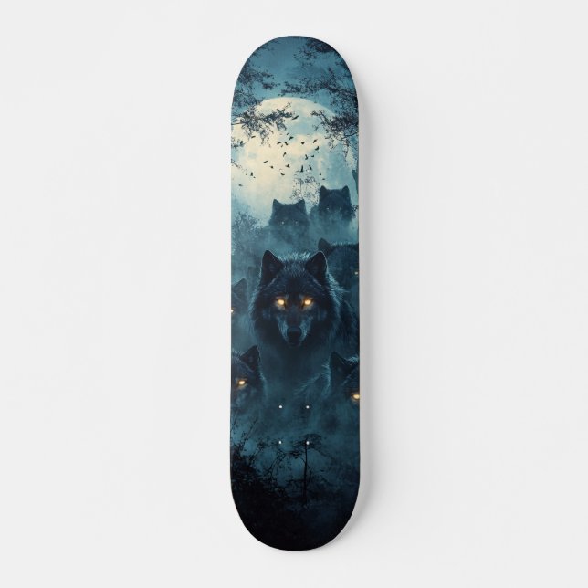 Tabla de Skate Lobos en un Bosque Nocturno  Skateboard (Vorne)