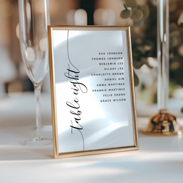 Table 8 Vertical Script Wedding Seating Chart Card Einladung (Von Creator hochgeladen)