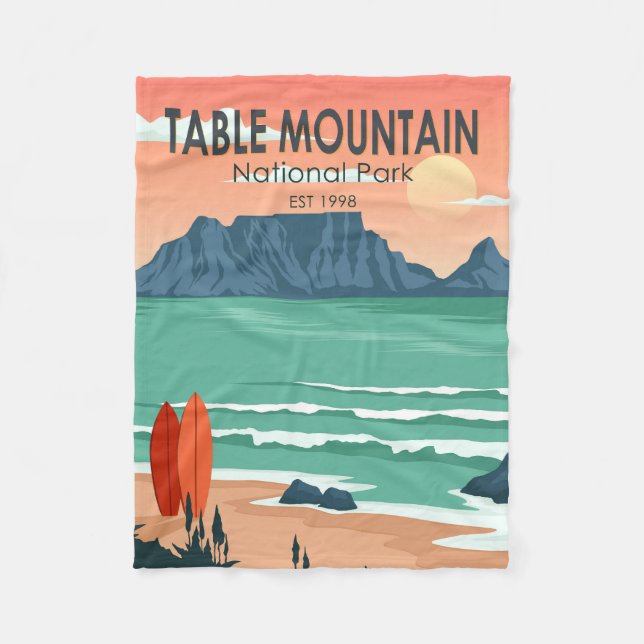 Table Mountain Nationalpark Südafrika Vintag Fleecedecke (Vorderseite)
